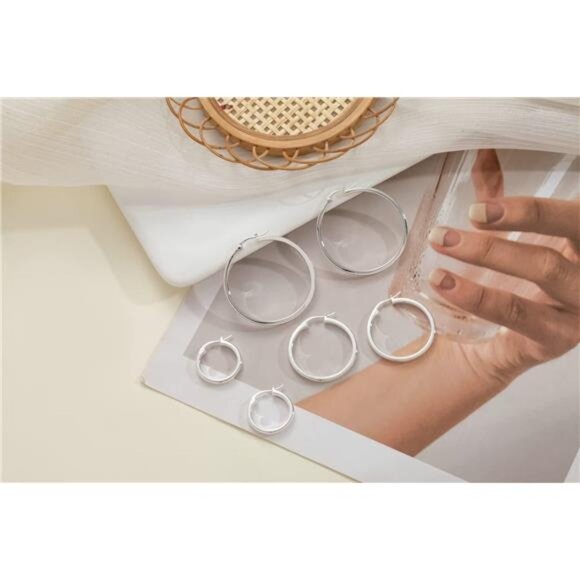 Sterling Silver Hoop Earrings, 3 Pair Lightweight Small & Medium Silver - Picture 5 of 6